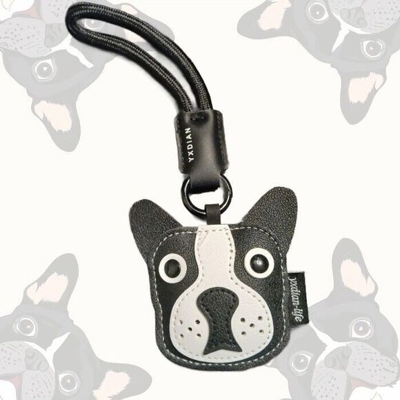 Pleather Black White Frenchie ? Boston ? Dog Keyring Keychain Key Ring - Picture 1 of 7